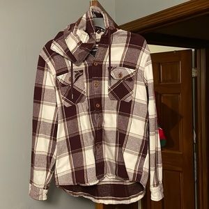 Express Red/white Flannel with hoodie. (Large)